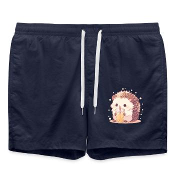 Kawaii Hérisson Boissons Boba Bubble Tea Chibi - Short de bain - bleu marine - Devant - AI Model Male 185 light (185cm)