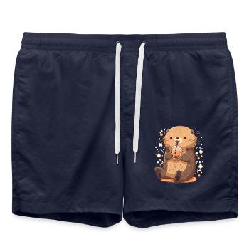 Kawaii Loutre Boissons Boba Bubble Tea Chibi - Short de bain - bleu marine - Devant - AI Model Male 185 light (185cm)