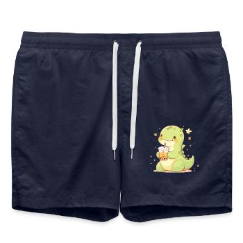 Kawaii Dinosaur Drinks Boba Bubble Tea Chibi - Swim Trunks - french navy - Front - AI Model Male 185 light (185cm)