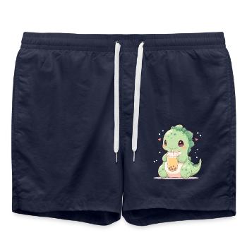 Kawaii Dinosaur Drinks Boba Bubble Tea Chibi - Swim Trunks - french navy - Front - AI Model Male 185 light (185cm)
