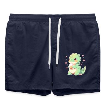 Kawaii Dinosaur Drinks Boba Bubble Tea Chibi - Swim Trunks - french navy - Front - AI Model Male 185 light (185cm)