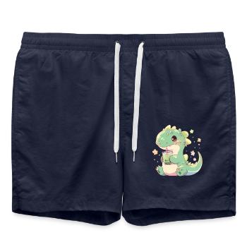 Kawaii Dinosaur Drinks Boba Bubble Tea Chibi - Swim Trunks - french navy - Front - AI Model Male 185 light (185cm)