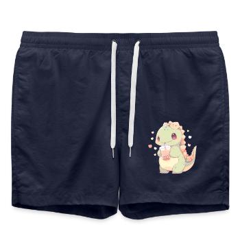 Kawaii Dinosaur Drinks Boba Bubble Tea Chibi - Swim Trunks - french navy - Front - AI Model Male 185 light (185cm)