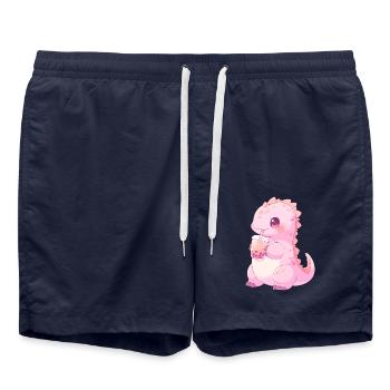 Kawaii Dinosaur Drinks Boba Bubble Tea Chibi - Swim Trunks - french navy - Front - AI Model Male 185 light (185cm)