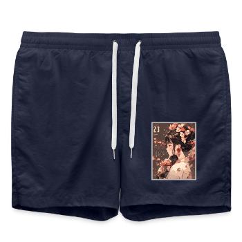 Vintage Japanese Aesthetic Otaku Anime Girl - Swim Trunks - french navy - Front - AI Model Male 185 light (185cm)