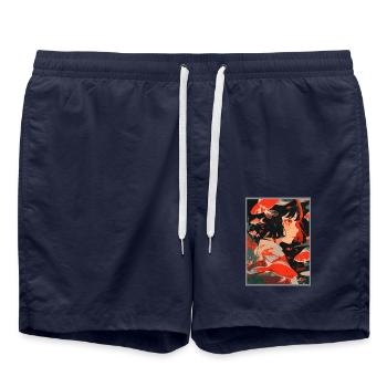 Vintage Japanese Aesthetic Otaku Anime Girl - Swim Trunks - french navy - Front - AI Model Male 185 light (185cm)