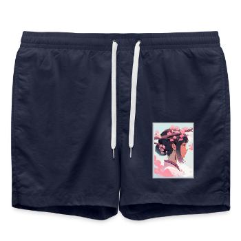 Vintage Japanese Aesthetic Otaku Anime Girl - Swim Trunks - french navy - Front - AI Model Male 185 light (185cm)