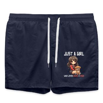 Kawaii Girl Anime Manga Fille et Chien - Short de bain - bleu marine - Devant - AI Model Male 185 light (185cm)