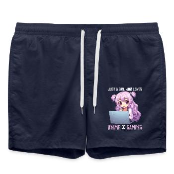 Kawaii Girl Anime Manga Girl Cat - Swim Trunks - french navy - Front - AI Model Male 185 light (185cm)