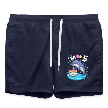 I am 5 years old Dolphins Dolphin 5th birthday - Swim Trunks - french navy - Front - AI Model Male 185 light (185cm)