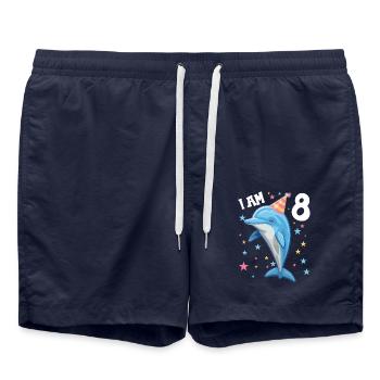 I'm 8 years old Dolphins Dolphin 8th Birthday - Swim Trunks - french navy - Front - AI Model Male 185 light (185cm)