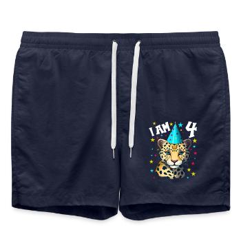 Ich bin 4 Jahre alt Leoparde Leopard 4. Geburtstag - Badeshorts - French Navy - Vorne - AI Model Male 185 light (185cm)
