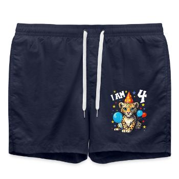 Ich bin 4 Jahre alt Leoparde Leopard 4. Geburtstag - Badeshorts - French Navy - Vorne - AI Model Male 185 light (185cm)