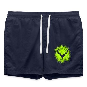 Majestueuse tête de cerf – pour les chasseurs et les amoureux de la nature - Short de bain - bleu marine - Devant - AI Model Male 185 light (185cm)
