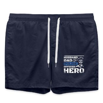 Mari papa policier héros - Short de bain - bleu marine - Devant - AI Model Male 185 light (185cm)