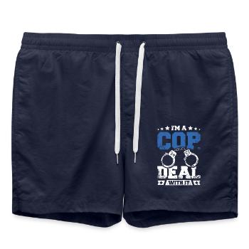 Policier, je suis un flic, je m’en occupe - Short de bain - bleu marine - Devant - AI Model Male 185 light (185cm)