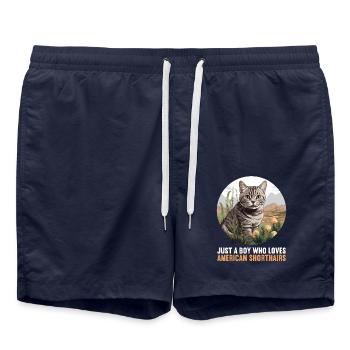 Chat Chats American Shorthair - Short de bain - bleu marine - Devant - AI Model Male 185 light (185cm)