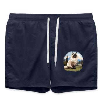 Chat de Birmanie Birma Katze - Short de bain - bleu marine - Devant - AI Model Male 185 light (185cm)
