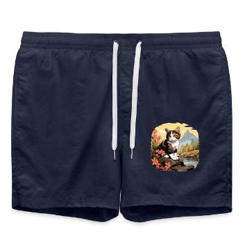 Chat calicot Chat porte-bonheur - Short de bain - bleu marine - Devant - AI Model Male 185 light (185cm)
