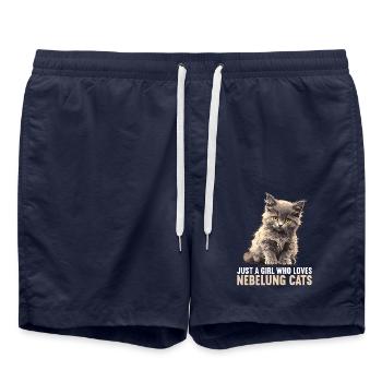 Chaton Nebelung Chat Nebelung - Short de bain - bleu marine - Devant - AI Model Male 185 light (185cm)