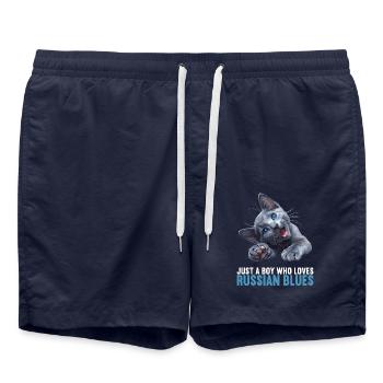 Russian Blue Cat Russisch Blau Katze - Swim Trunks - french navy - Front - AI Model Male 185 light (185cm)