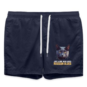 Russian Blue Cat Russisch Blau Katze - Swim Trunks - french navy - Front - AI Model Male 185 light (185cm)