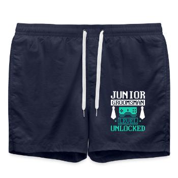 Groom Gaming Party Junior Groomsman Level Unlocked - Swim Trunks - french navy - Front - AI Model Male 185 light (185cm)