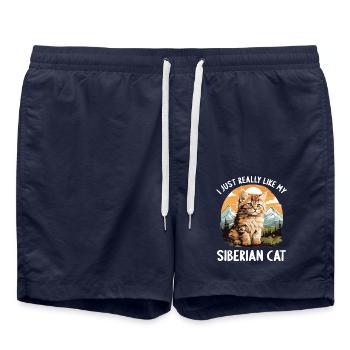 Siberian Cat Sibirische Katze - Badeshorts - French Navy - Vorne - AI Model Male 185 light (185cm)
