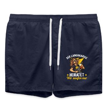 the long-haired man marries bachelor party bachelor party - Swim Trunks - french navy - Front - AI Model Male 185 light (185cm)