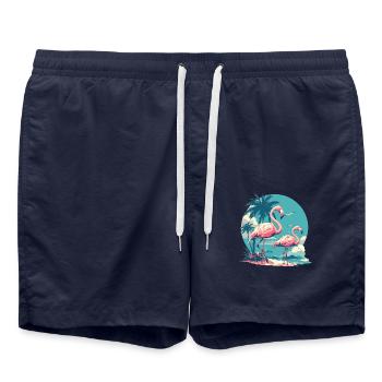 Flamingos Sunset Beach Ocean Flamingo - Swim Trunks - french navy - Front - AI Model Male 185 light (185cm)