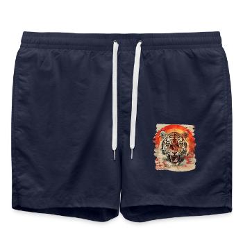 80er Jahre Retro Japanischer Tiger - Badeshorts - French Navy - Vorne - AI Model Male 185 light (185cm)