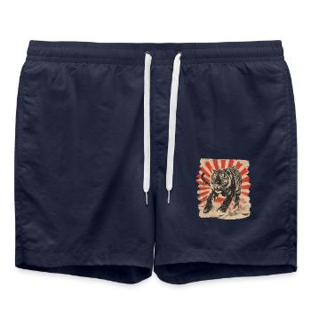 80er Jahre Retro Japanischer Tiger - Badeshorts - French Navy - Vorne - AI Model Male 185 light (185cm)