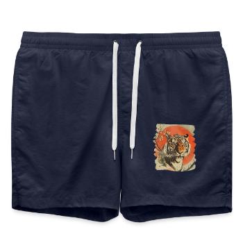 80er Jahre Retro Japanischer Tiger - Badeshorts - French Navy - Vorne - AI Model Male 185 light (185cm)