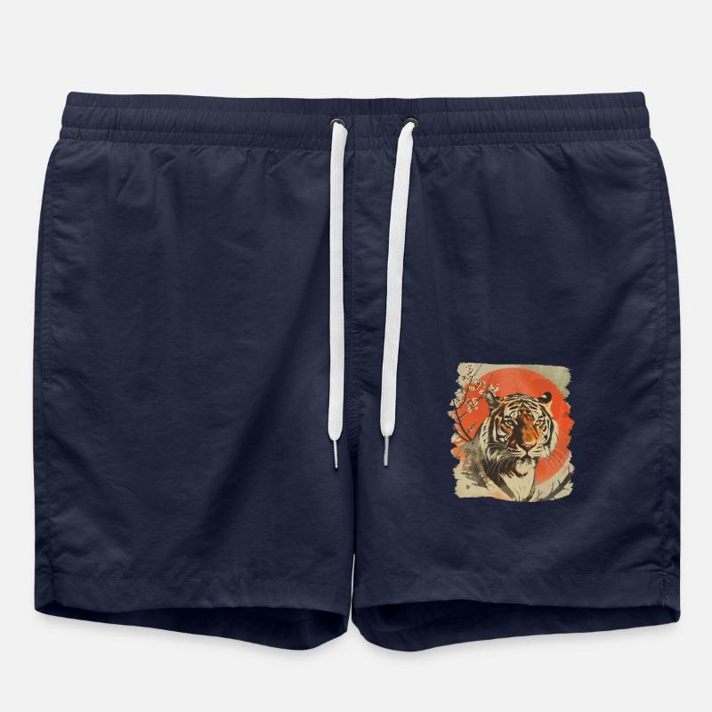 80s Retro Japanese Tiger - Swim Trunks - french navy