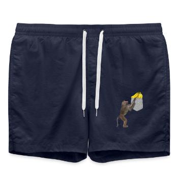 Baboon Monkey Reaching For Banana In Fake Pocket - Swim Trunks - french navy - Front - AI Model Male 185 light (185cm)
