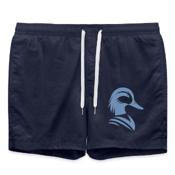 Minimalistische Ente Silhouette Porträt - Badeshorts - French Navy - Vorne - AI Model Male 185 light (185cm)