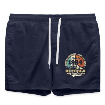 Anniversaire Octobre 1984 Cadeau d’anniversaire - Short de bain - bleu marine - Devant - AI Model Male 185 light (185cm)