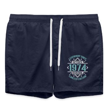 Vintage October 1974 Retro Birthday Gift - Swim Trunks - french navy - Front - AI Model Male 185 light (185cm)