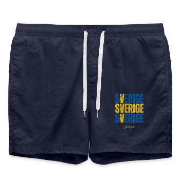 Drapeau de la Suède, fierté suédoise - Short de bain - bleu marine - Devant - AI Model Male 185 light (185cm)
