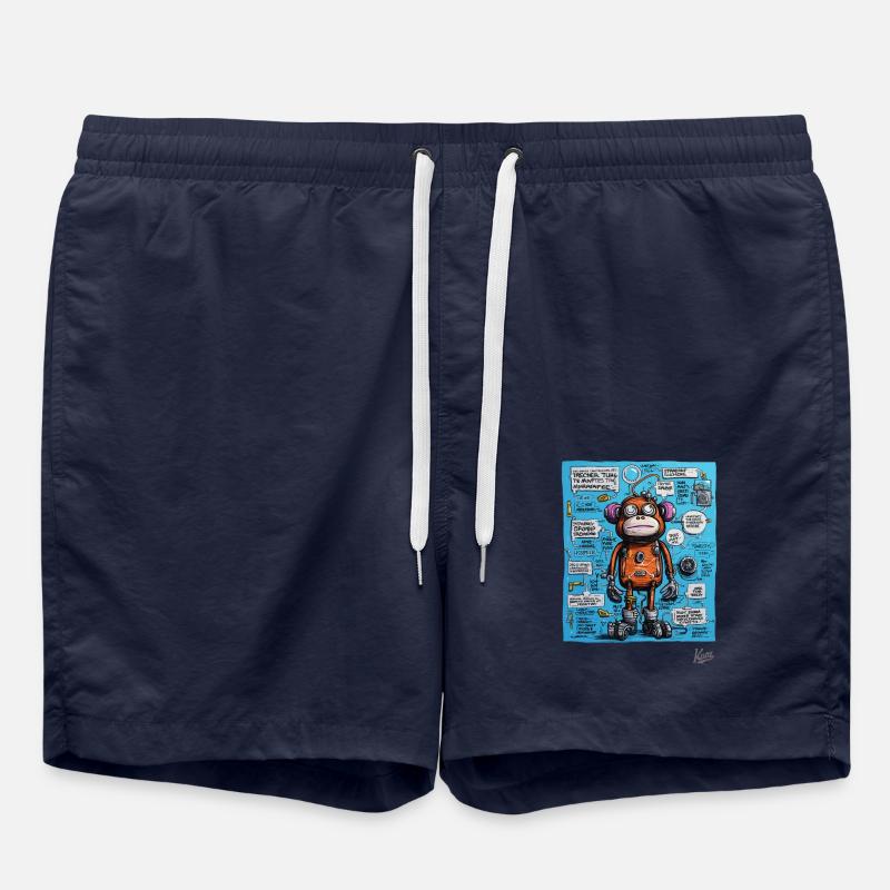 Singe robot drôle et funky - Short de bain - bleu marine