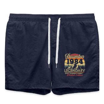 Vintage Retro December 1984 Birthday Gift - Swim Trunks - french navy - Front - AI Model Male 185 light (185cm)