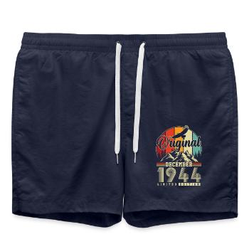 Original December 1944 Vintage Birthday - Swim Trunks - french navy - Front - AI Model Male 185 light (185cm)