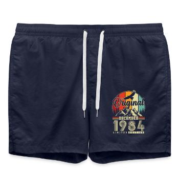 Original December 1984 Vintage Birthday - Swim Trunks - french navy - Front - AI Model Male 185 light (185cm)