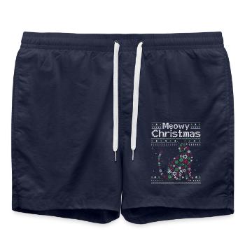 Cute Cat Lover Santa Hat Xmas - Meowy Catmas Cat - Swim Trunks - french navy - Front - AI Model Male 185 light (185cm)