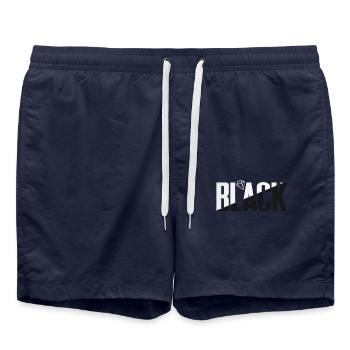 Schwarzes Typografie-Design Black Typography - Badeshorts - French Navy - Vorne - AI Model Male 185 light (185cm)