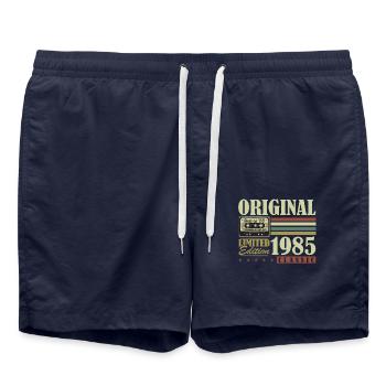 Original 1985 Jahrgang Retro Geburtstagsgeschenk - Badeshorts - French Navy - Vorne - AI Model Male 185 light (185cm)