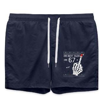 67 + 1 Flip Off Middle Finger - Funny Skull 68th - Swim Trunks - french navy - Front - AI Model Male 185 light (185cm)