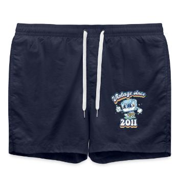 Jahrgang seit 2011 Klassisch 14. Geburtstag Retro - Badeshorts - French Navy - Vorne - AI Model Male 185 light (185cm)