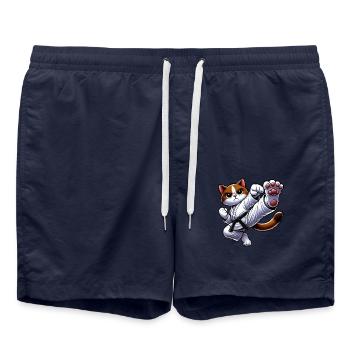 Chat de dessin animé combattant d’arts martiaux - Short de bain - bleu marine - Devant - AI Model Male 185 light (185cm)