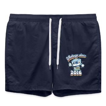 Jahrgang seit 2016 Klassisch 9. Geburtstag Retro - Badeshorts - French Navy - Vorne - AI Model Male 185 light (185cm)